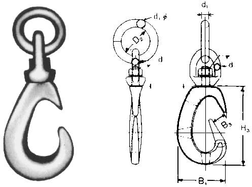 IMPA 231201 – Cargo Hook With Swivel, Eye & Ring Swl 1ton