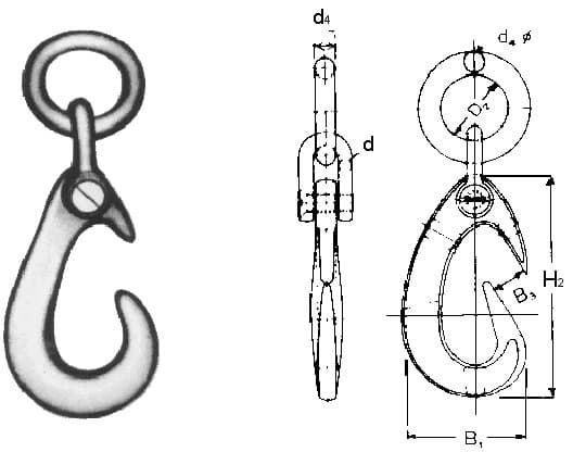 IMPA 231208 – Cargo Hook With Shackle&Ring, Swl 3ton